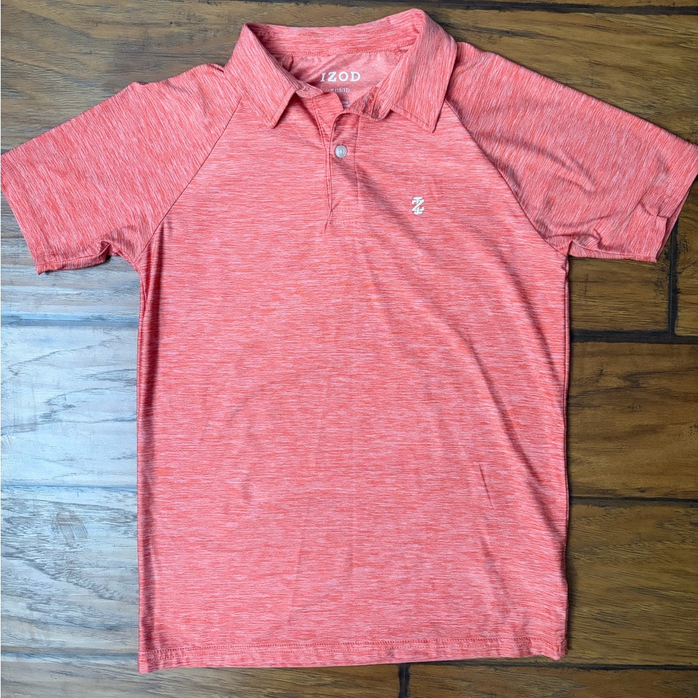 IZOD Boys' Heathered Coral Short-Sleeve Polo Sz 10 / 12
